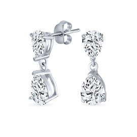 Elegant Classic Bridal Simple 5CT AAA Cubic Zirconia Clear Double Teardrop Shape Pear Shaped Solitaire CZ Earrings for Prom .925 Sterling Silver 8 mm Sizes, Sterling Silver, Cubic Zirconia