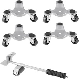 SINJEUN 4 Pack 6 Inch Steel Tri-Dolly, Furniture Dolly Mover with 1 Lifter, Furniture Corner Mover 3 Wheel Dolly for Moving Heavy Furniture, Appliances, 440 Lbs Capacity