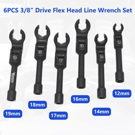 Yuesstloo 6PCS Long Flex Head Injector Fuel Line Socket Wrench Set, 3/8" Drive Crowfoot Flare Nut Wrench Metric 12/14/16/17/18/19mm