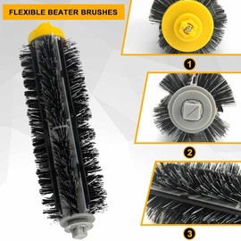 Replacement Bristle & Flexible Beater Brush Compatible with iRobot Roomba 600 and 700 Series 614 618 630 635 640 645 650 652 655 660 665 670 671 675 680 690 692 694 695 760 770 780 790, 3-Pack