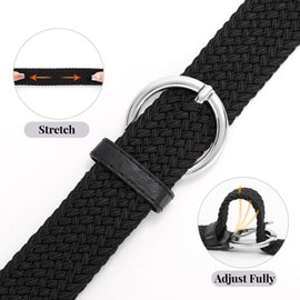 WERFORU Ladies Stretch Belt with Sliver Buckle Women's Elasticated Woven Braided Belt for Jeans Pants Black