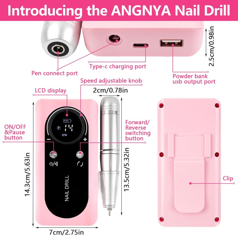 ANGNYA Nail Drill Electric File Machine Set for Gel &