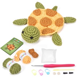 WaldyWop Turtle Coaster Crochet Kit for Beginners, Beginner Crochet Kit for Adults & Kids w/Step-by-Step Video Tutorials and Easy to Crochet Yarns, Hooks, Accessories, DIY Christmas Gifts