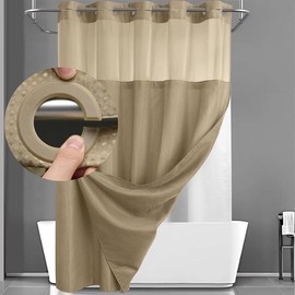 No Hook Shower Curtain with Snap in Liner Set Less Time Sage Green Waffle Shower Curtain for Bathroom Light Eye - Color: beige, Size: Extra Long 87"L x 72"W