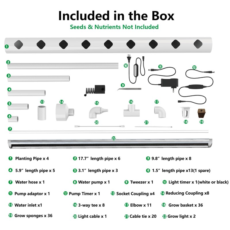 DPROOTS NFT Hydroponic Growing System Kit - Full-Spectrum Grow Lights