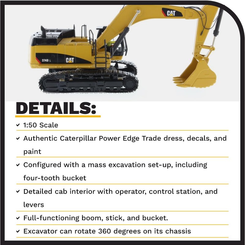 1:50 Caterpillar 374D L Hydraulic Excavator – High Line Series