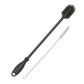 Goodful Reusable Bottle and Straw Cleaning 2-Piece Brush Set, Scratch Free Silicone Bottle Cleaner and Bristle Wire Straw Cleaner, Dishwasher Safe, Gray