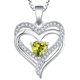 YL Women's Heart Necklace Sterling Silver Filigree Love Heart Pendant 18k White Gold Created Peridot Jewelry