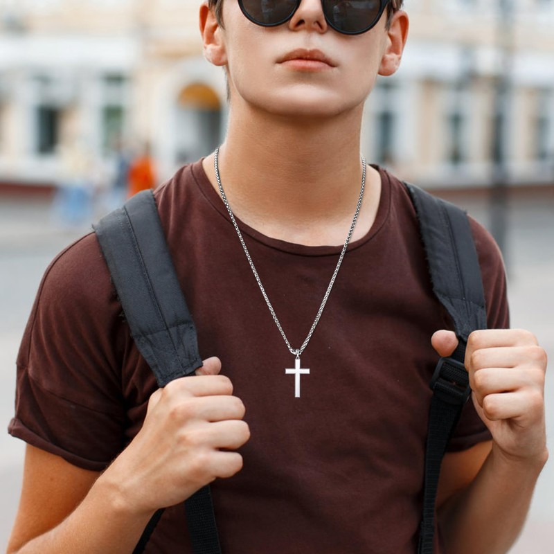 YL Cross Necklace for Men Sterling Silver Plain Cross Pendant