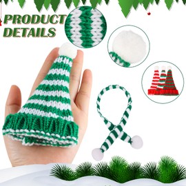 FOIMAS 8pcs Mini Christmas Knit Hats Doll Santa Hat and Scarves for Christmas Crafts Wine Bottle Topper Tree Home Decoration