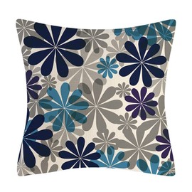 4 Set Throw Pillow Covers, BetterJonny Modern Daisy Floral Pillows Beige and Blue Decorative Pillow Covers for Living Room Outdoor Home Sofa Bed Couch Bed 18 x 18 Inch