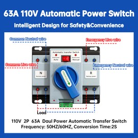 110V 63A 2P Dual Power Automatic Transfer Switch, 50/60Hz Dual Power Generator Changeover Switch