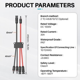 KNMIPJD Solar connectors Tool-Free Solar Cable connectors Solar Connector for 2 Solar Panels Water Proof Solar Panel connectors 2 to 4 Y-Branch Parallel Adapter Solar Cable Extension（2Y4,1PCS）