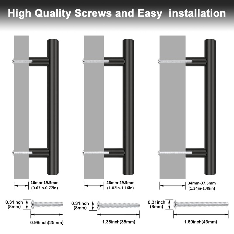 Probrico 15 Pack Stainless Steel Cabinet Pulls,Black Handles Kitchen Cabinet