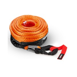 FieryRed Synthetic Winch Rope Cable Kit 3/8inch 100FT 26500lbs Winch Line Replacement with Forged Hook Protective Sleeve for 4WD Off-Road Vehicle SUV, Orange