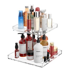 Hongtuocb 2-Tier Perfume Tray,Clear Perfume Organizer for Dresser and Counter,Acrylic Perfume Stand Organizer Vanity Trays Makeup Storage Holder for Bedroom Decor (10x8)