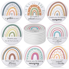 Set of 24 Thank You Appreciation Coasters Set, Ceramic Absorbent Drinks Coasters with Cork, Water Absorbent Cute Cup Mat Gifts for Teacher Employee(Fresh Style,Set of 8)