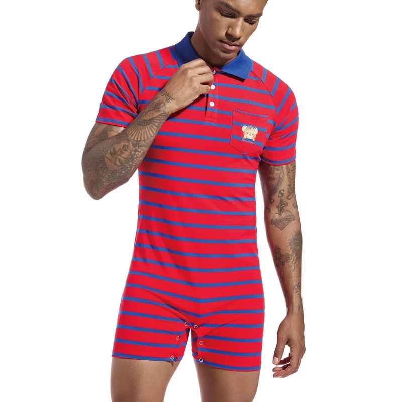 Landofgenie Onesie Pyjamas Men's Short Sleeve Cotton Romper One Piece