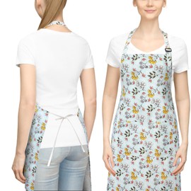 QuQuRuan Floral Apron for Women with Pockets Cotton Canvas Waterproof Apron Cooking Baking Painting Gift (Grey)