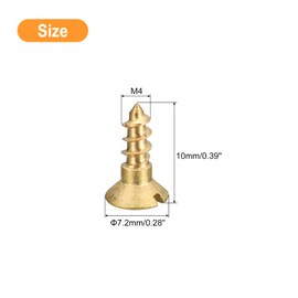 sourcing map Brass Wood Screws, 15Pcs M4 x 10mm Slotted Drive Flat Head Self Tapping Screw Countersunk for Woodworking Furniture