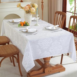SASTYBALE Damask White Tablecloth Rectangle 60 x 120 Inch, Floral Jacquard Spill Proof Wrinkle Free Polyester Table Cloth, Soft Table Cover for Dinner/Party/Indoor/Outdoor, Oblong 10-12 Seats