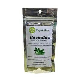 Majestic Herbs Jiaogulan Capsules (Gynostemma Pentaphyllum) Organically Grown | Improve Overall Health | Longevity Antiaging 100% Crushed Leaf (100x500mg)