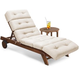 Tycdiose All Weather Chaise Lounge Cushions Outdoor Lounge Chair Cushion, Waterproof Memory Foam Chaise Lounger Chair Cushion Replacement for Outdoor Patio Furniture with Non-Slip Back and Ties, Cream