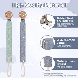 TYRY.HU Ribbon Pacifier Clip Holder,2 Pack Binky Paci Holder Clips, Pacifier Leash for Baby Boys and Girls, Soft Webbing Strap Universal Fits for Most Pacifier, Styles & Teethers Toys(Blue,Green)