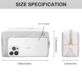 DOB SECHS PU Leather Cosmetic Bag Portable Toiletry Bag for Daily Use Cosmetic Organizer Water-resistant Make up Organizer Light Weight Travel Makeup Bag Cosmetic Pouch (White, S)