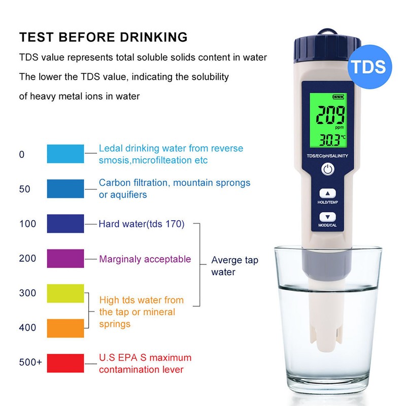 EZ-9909 5 in 1 Function Water Quality Testing Meter PH