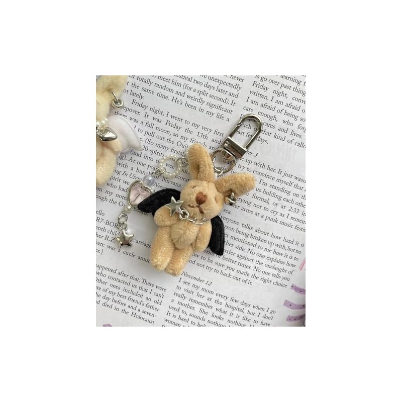Wigo Mini Rabbit Angel Lanyard Keychain for Women, beige