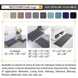 NICETOWN Grey Bathroom Runner Rug, Extra Thick Oversize Bath Mat for Bathroom, Anti-Slip Soft Plush Chenille Shaggy Extra Long Living Room Bedroom Water Absorbent Floor Carpet (60" x 24")