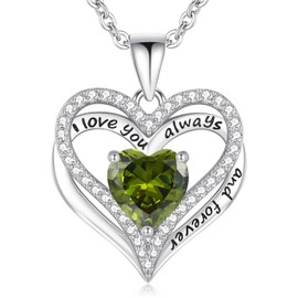 S925 Sterling Silver Necklace for Women, Birthday Necklaces Gifts for Wife Woman, Wedding Anniversary Jewelry 18K White Gold Filled, Unique Love Gift for Her, August