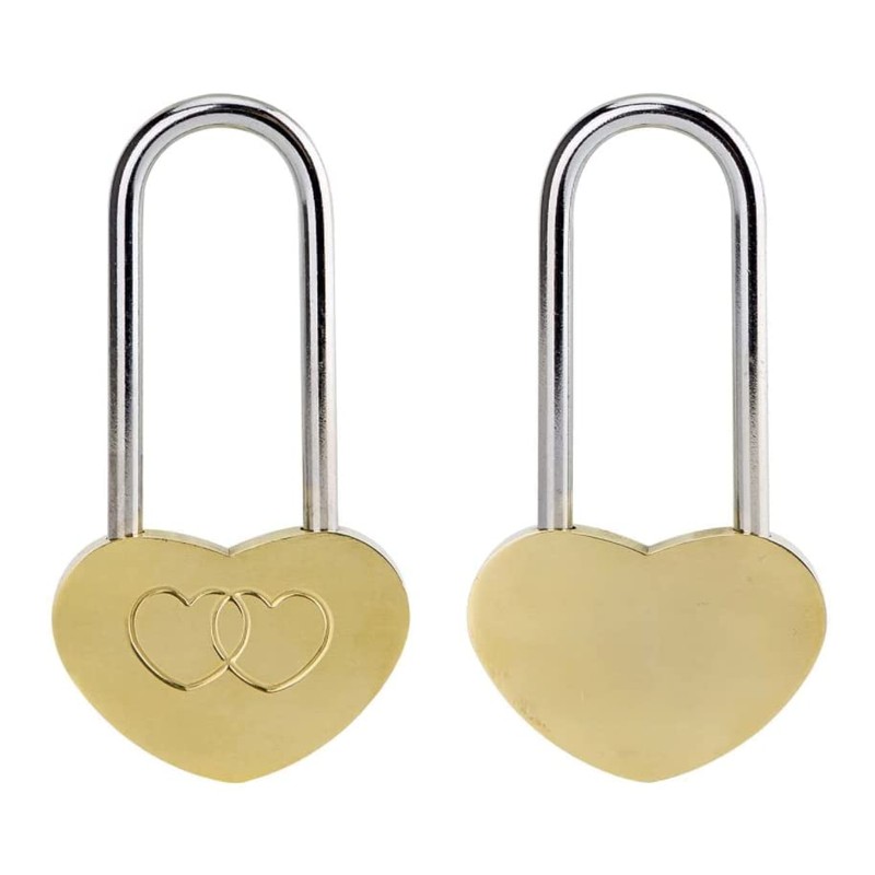 LIUSM 50mm Double Heart Padlock,Love Lock Without Key for Lovers