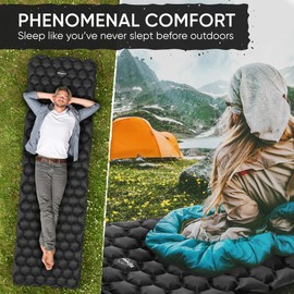 POWERLIX - Colchoneta de dormir inflable ultraligera, ideal para camping, mochilero, senderismo, colchoneta de aire, bolsa de inflado, bolsa de transporte, kit de reparación, colchón de aire compacto y ligero, Negro