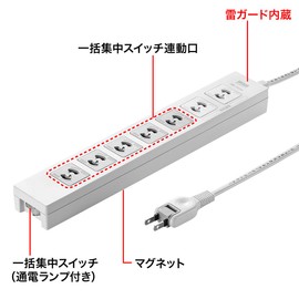 Sanwa Supply TAP-F27-2K Power Supply Tap with 5 Interlocking Focus Switch + Lightning Guard 2P 7 Outlet 6.6 ft (2 m)