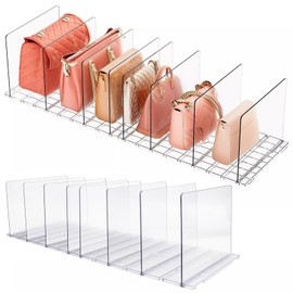 WHSSFINE Bag Purse Organizer for Closet: 2 Pack Adjustable Clear Handbag Storage Shelf Spacer Saver Plastic Clutch Dividers Minimal Keep Purses upright