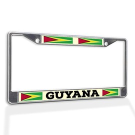 Fastasticdeals Metal Insert License Plate Frame Guyana Flag Weatherproof Car Accessories Chrome 2 Holes Solid Insert