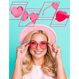 DAJOOEE HeLove Heart Shaped Rimless Sunglasses Jelly Fudge Series Heart Bachelorette Party Cool Sunglasses Set of 12 Transparent Plastic Colourful, Colour