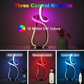 Neoglint Modern Spiral RGB Table Lamp Color Changing Night Light Music Sync Ambient LED Nightstand Lamp Dimmable Bedroom Lamp APP Control Remote Control for Home Decor Living Room Bedroom Office