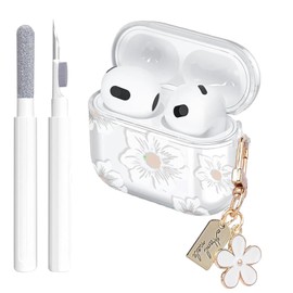 Aircawin for Airpods 4 Case Clear,Cute Camellia Design for Airpod 4 Cover,Shockproof Soft TPU Accessories with Flower Keychain and Cleaning Pen for AirPods 4th Generation Case for Women Girls-Clear
