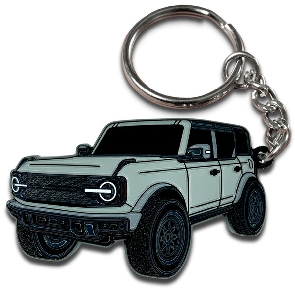 FOUR WHEEL BEAST Bronco Keychain Accessories 2023 4 door key chain Fob Cover Cool Car Mods (Silver/Cactus Gray)