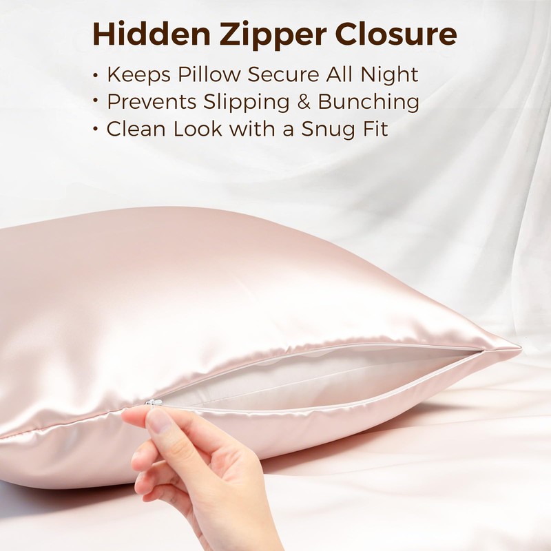 Satin Pillowcase with Zipper, Queen 20 x 26 Inch, Blush
