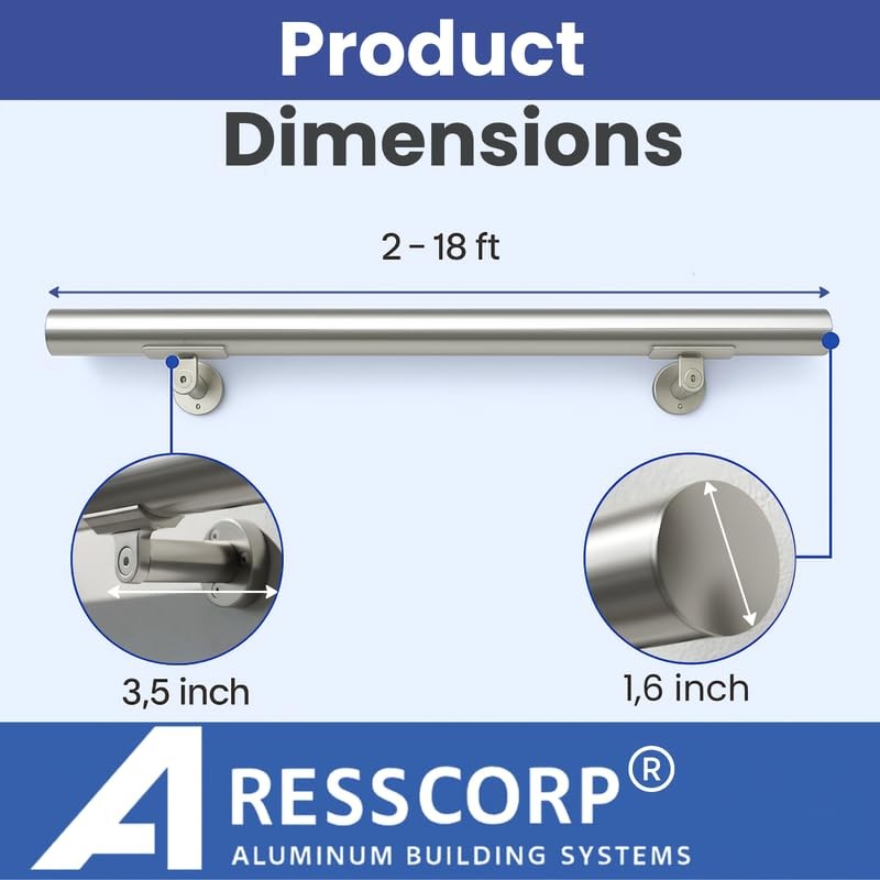 6FT Aluminum Handrail Kit for Indoor/Outdoor Stairs (2–18 FT Available)