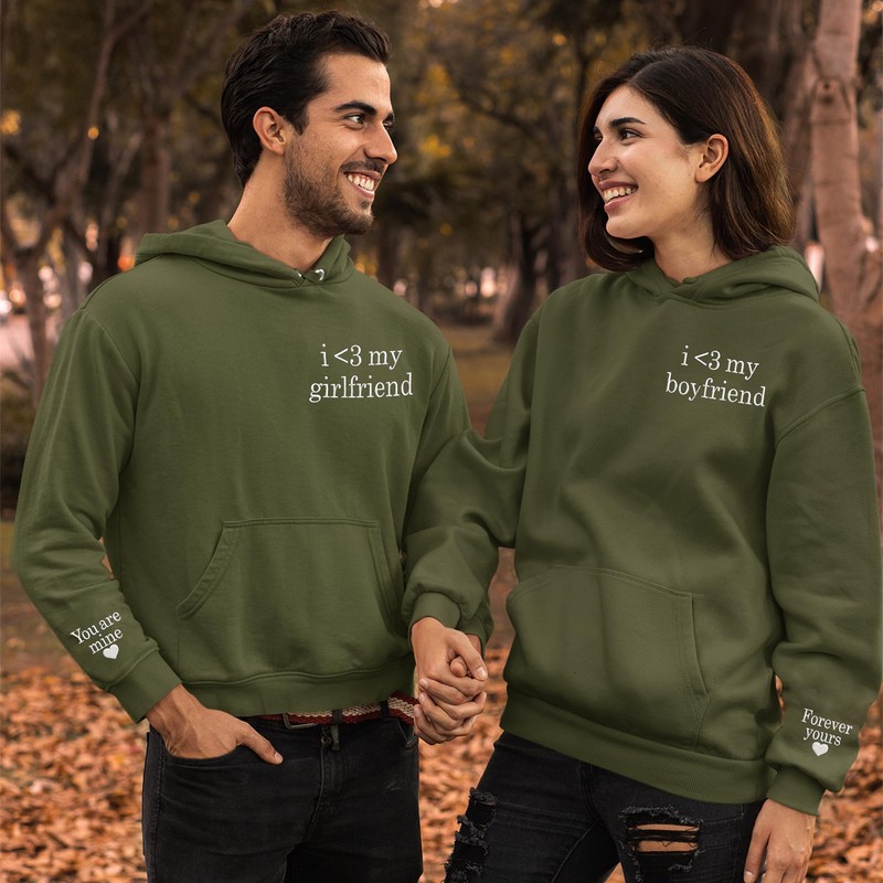 Regamor Embroidered Matching Couple Hoodies Boyfriend and Girlfriend I Love