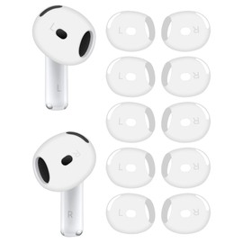 A-Focus [ Fit in Case ] Ear Tips Compatible with AirPods 4 Replacement Ultra Thin Add Grip Tips Anti Slip/Scratch Eartips Earbuds Cover Skin Accessories for New AirPod 4th White 5 Pairs