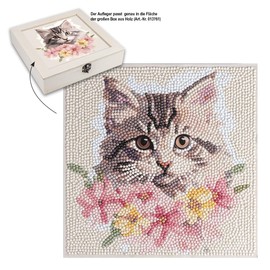 Ideen mit Herz Diamond Painting Topper, 20 cm x 20 cm, Beautiful Motifs, Includes Accessories, for Wooden Box or Gift Box (Cat with Flowers)