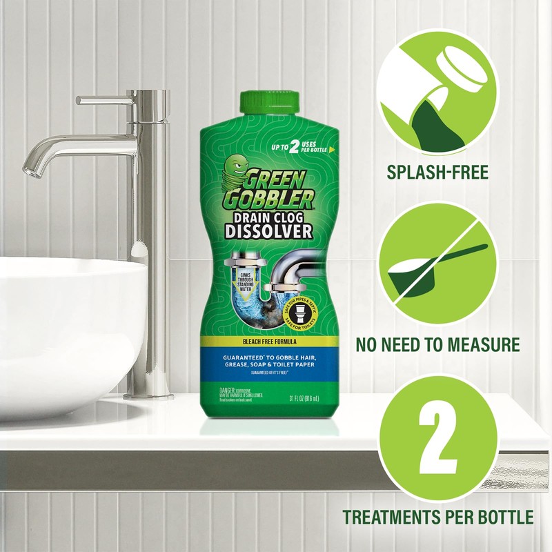 Green Gobbler Drain Clog Dissolver, Drain Opener-Cleaner ,Toilet Clog Remover,