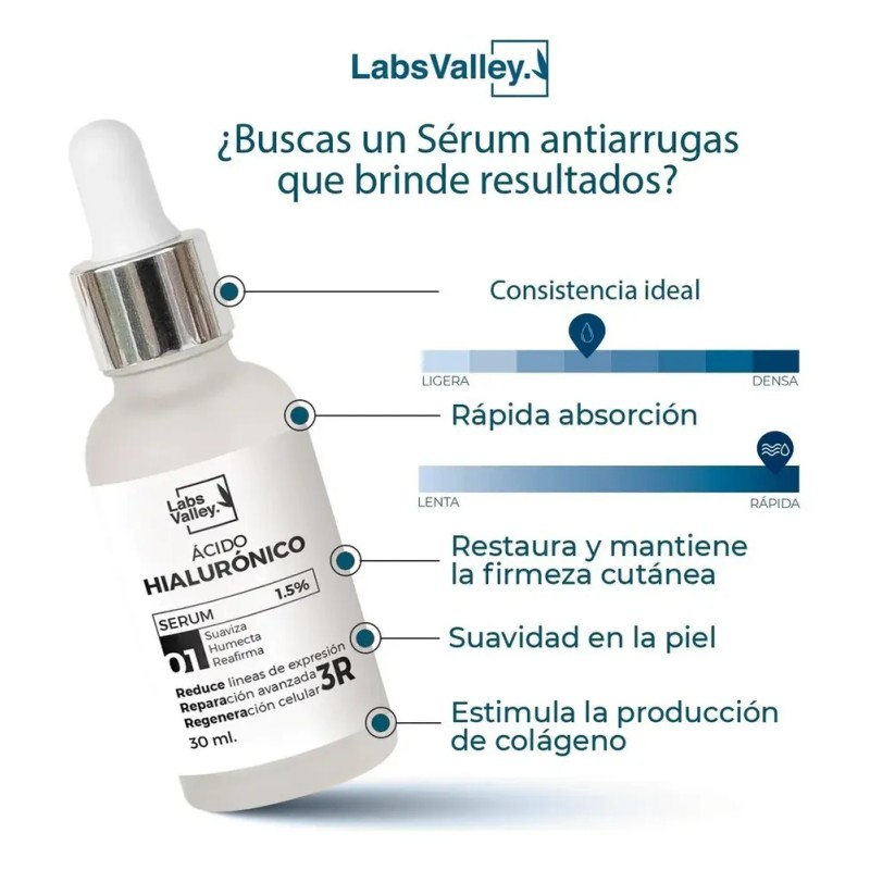 Sérum Ácido Hialurónico Labs Valley 30ml Rostro Antiarrugas