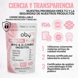 2-Pack 600g Myo y D-Chiro Inositol Plus 401  Acido Folico, Prebioticos, Vitaminas D3, C, Zinc  4100mg porcion  Balance Hormonal Mujer SOP Mujer Mayo  